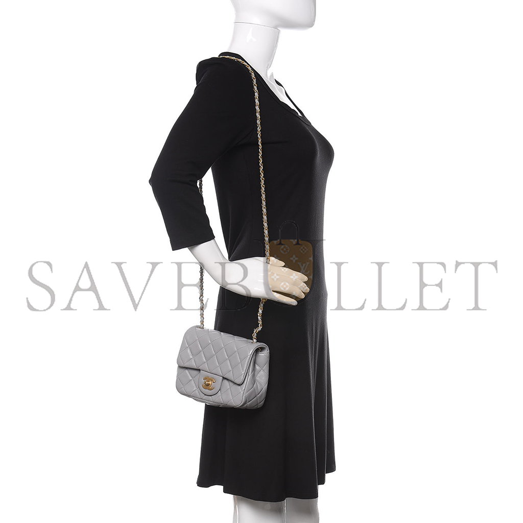 Ch*el lambskin quilted mini pearl crush flap light grey as1786 (18*13*7cm)